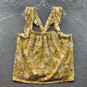 Lauren Conrad Tank Top Womens Size 1X Yellow Ruffled Sleeve Cross-Back Top